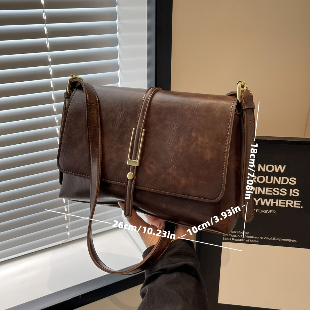 Coffee Brown Women's Casual Handbag with Magnetic Closure