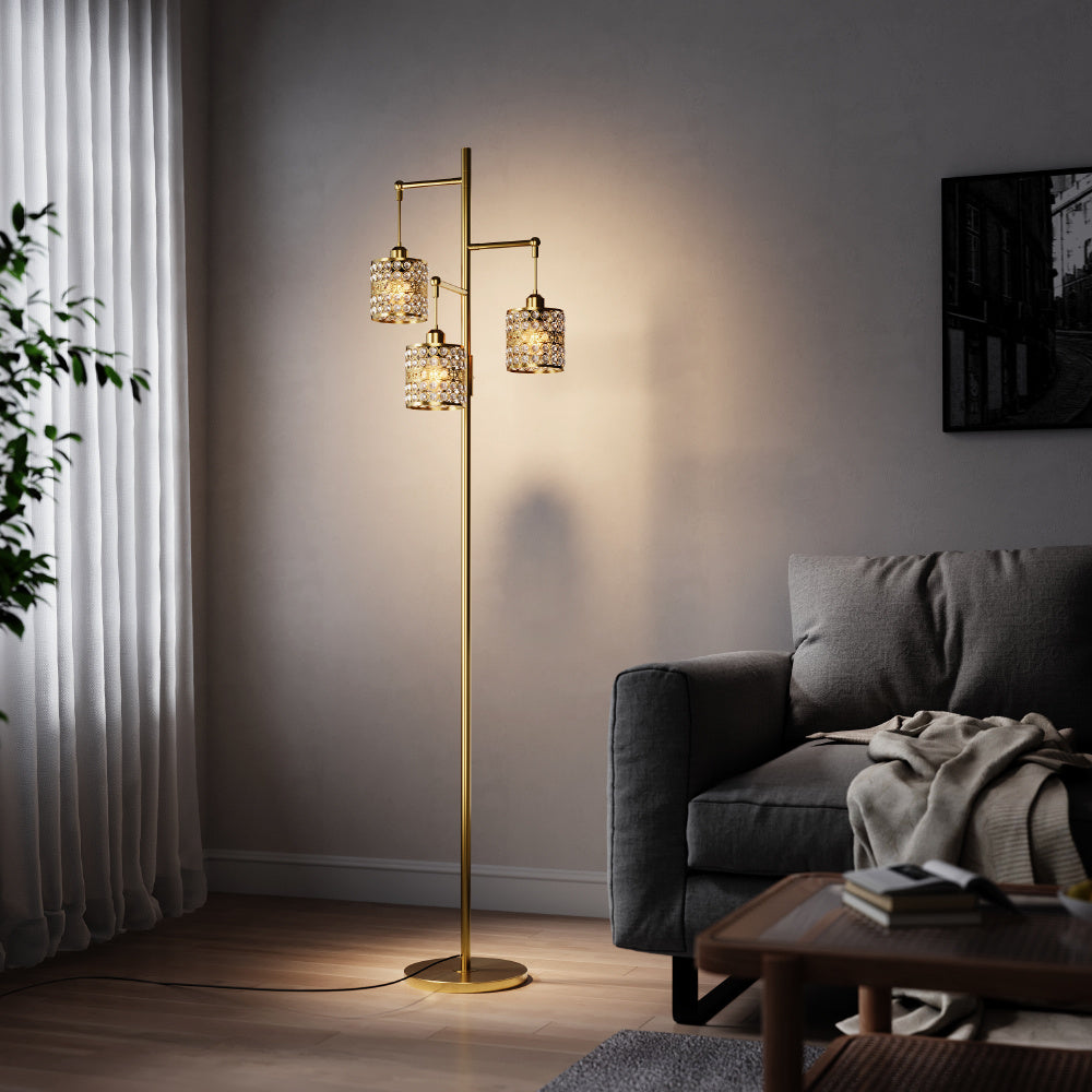 Modern Dimmable Standing Lamp with Glass Drum Lampshade