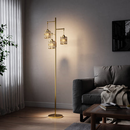 Modern Dimmable Standing Lamp with Glass Drum Lampshade