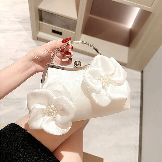Elegant White Floral Evening Bag for Weddings and Events