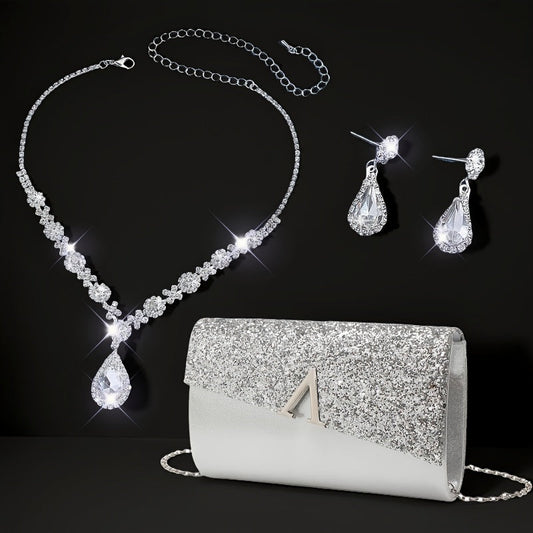 Elegant Sequin Evening Bag Set: Clutch and Crossbody Purse