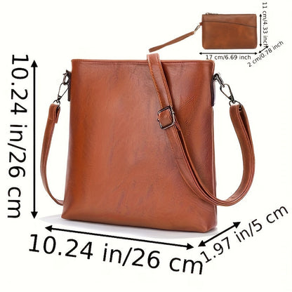 Retro PU Crossbody Handbag with Laptop Compartment for Work