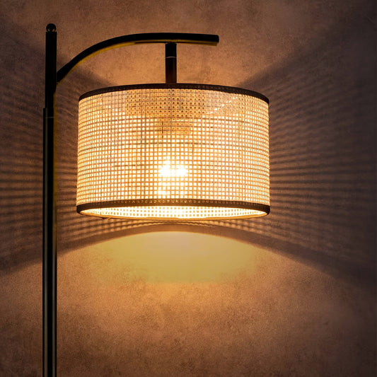 Boho Rattan Floor Lamp with Footswitch for Rustic Spaces