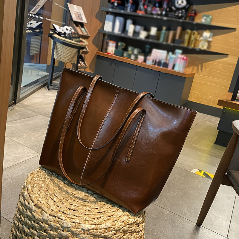 Elegant vintage red leather tote with large capacity design