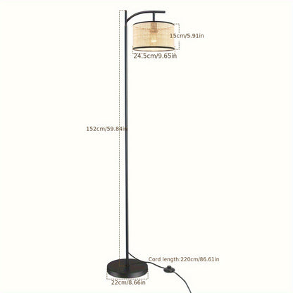 Boho Rattan Floor Lamp with Footswitch for Rustic Spaces