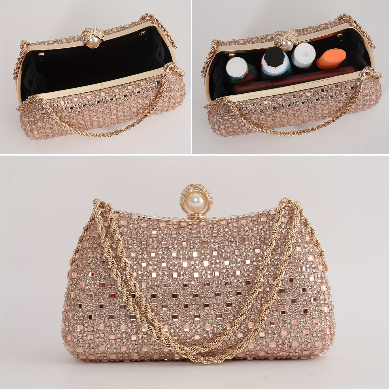 Elegant evening crossbody bag with sparkling rhinestones for parties