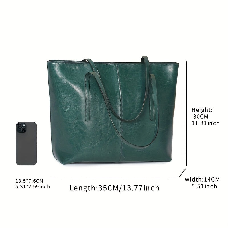 Elegant vintage red leather tote with large capacity design