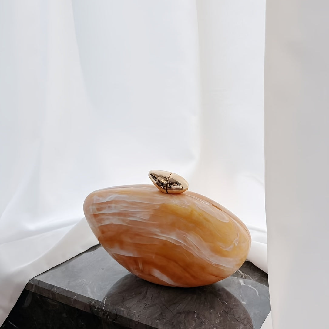 Minimalist Coffee Brown Acrylic Evening Bag with Pearl Chain Strap