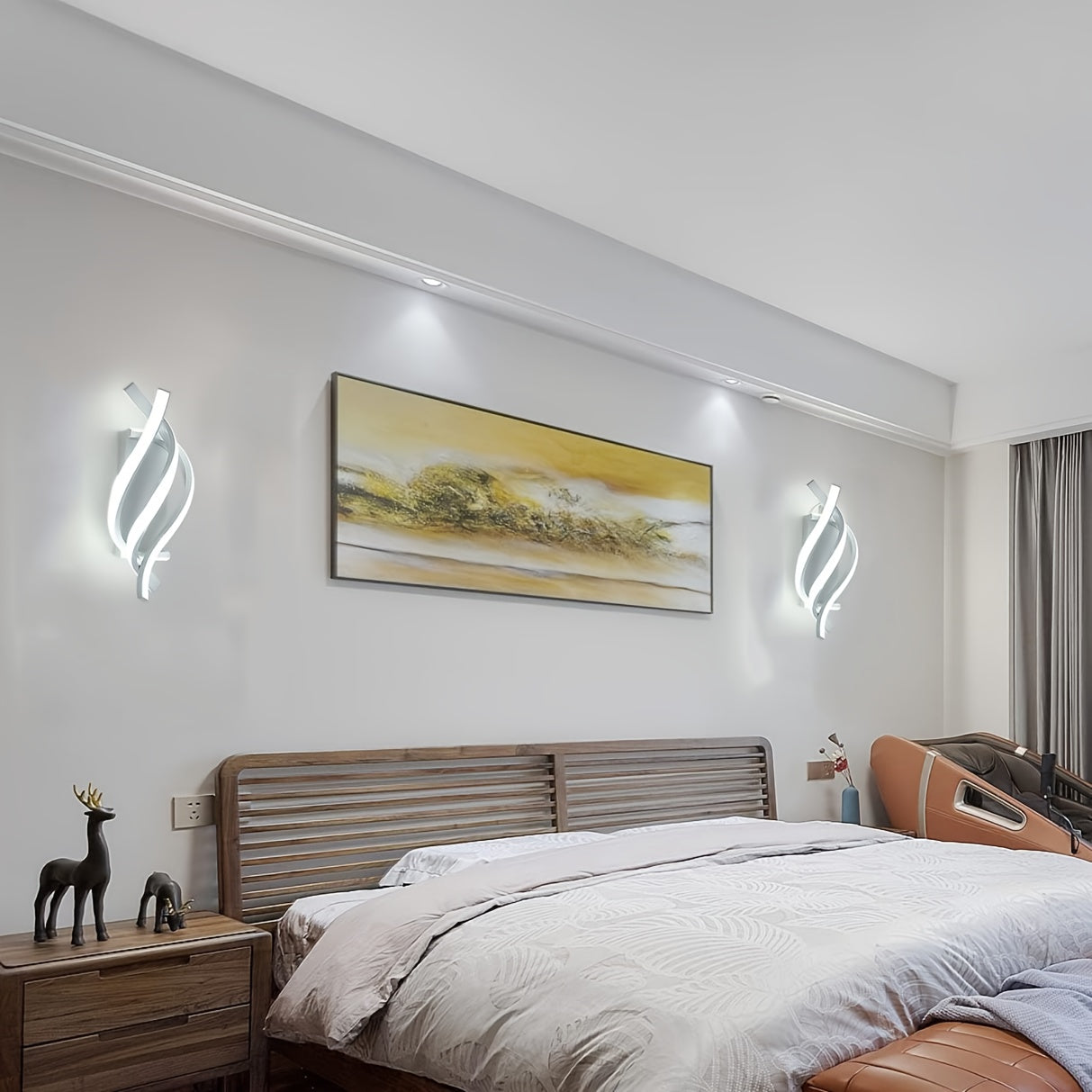 Modern seashell wall light with adjustable metal arc design