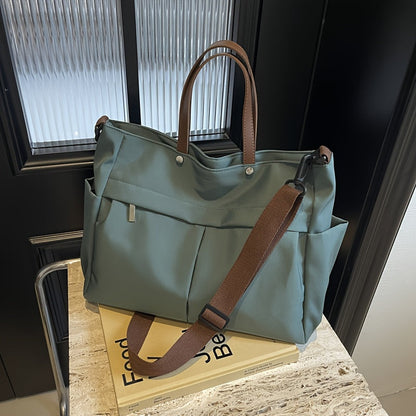 Chic Women's Nylon Tote Bag with Zip Closure and Pockets