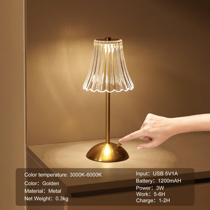 Stylish Metal Table Lamp with Touch Control and Rechargeable Design
