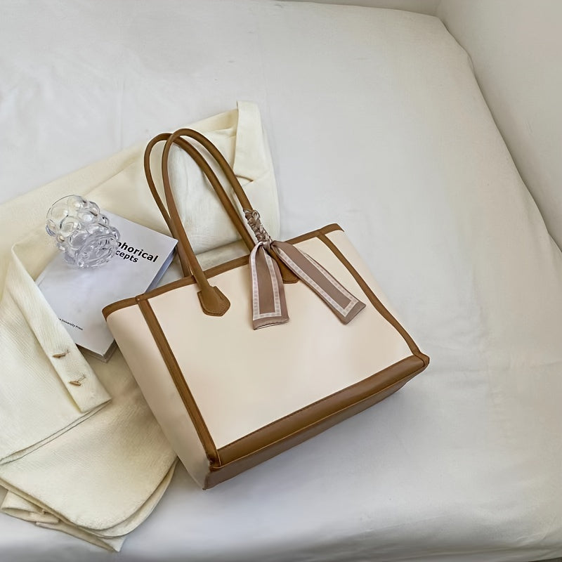 Chic Large Capacity Women's Tote Bag with Scarf Accent