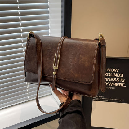 Coffee Brown Women's Casual Handbag with Magnetic Closure