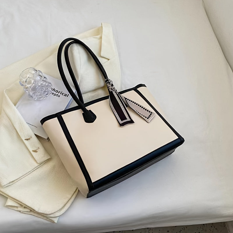 Chic Large Capacity Women's Tote Bag with Scarf Accent