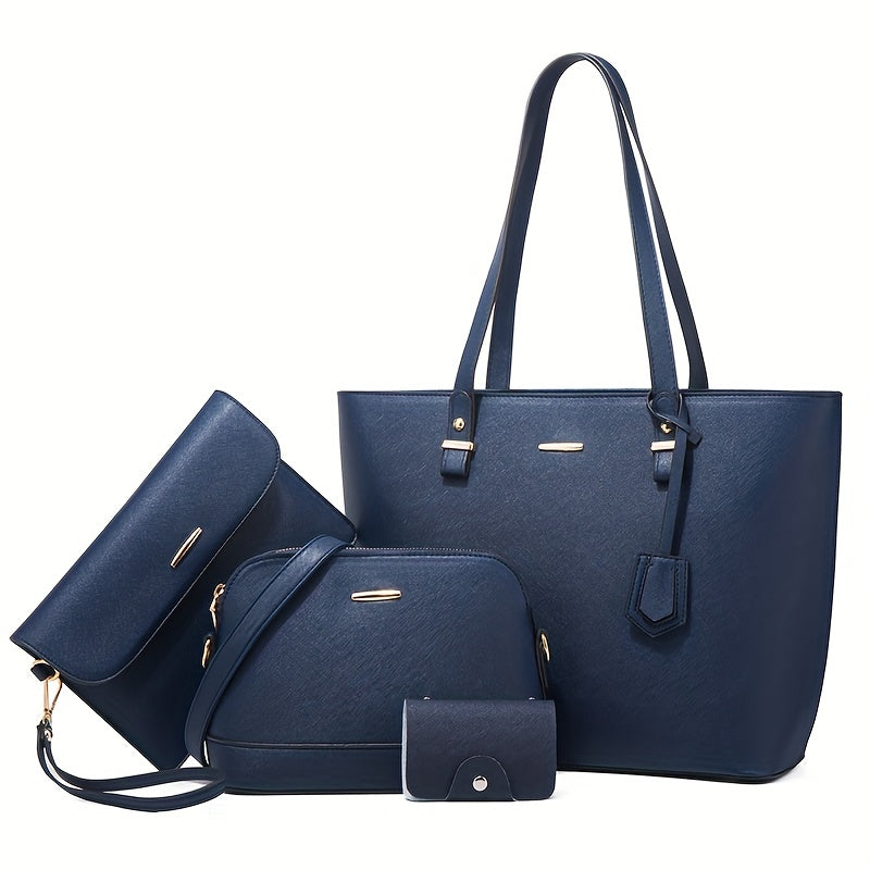 Chic 4-Piece Solid Color Tote Bag Set with Clutch