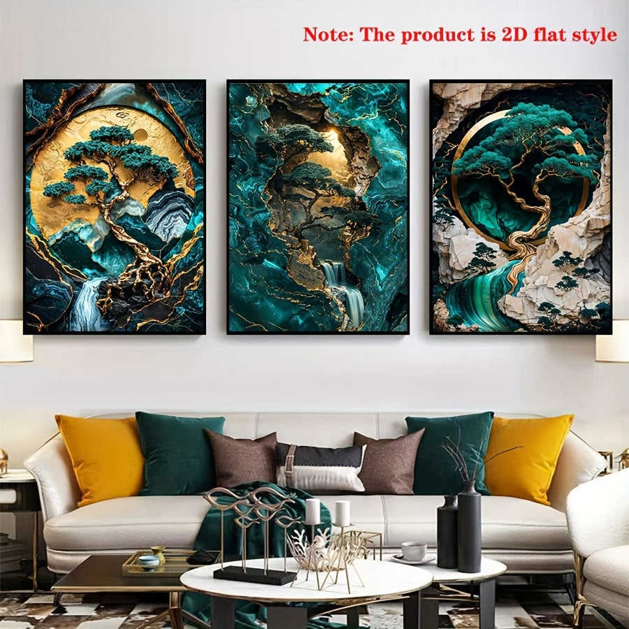 Elegant Jade Green Marble Canvas Art Set for Modern Decor