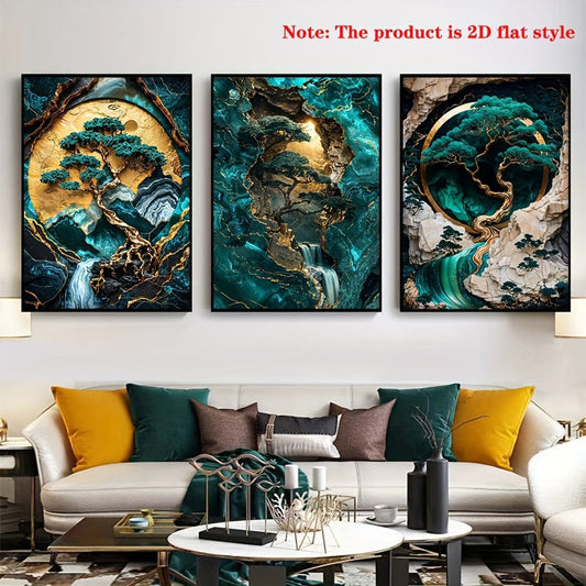 Elegant Jade Green Marble Canvas Art Set for Modern Decor