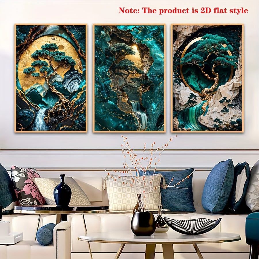 Elegant Jade Green Marble Canvas Art Set for Modern Decor