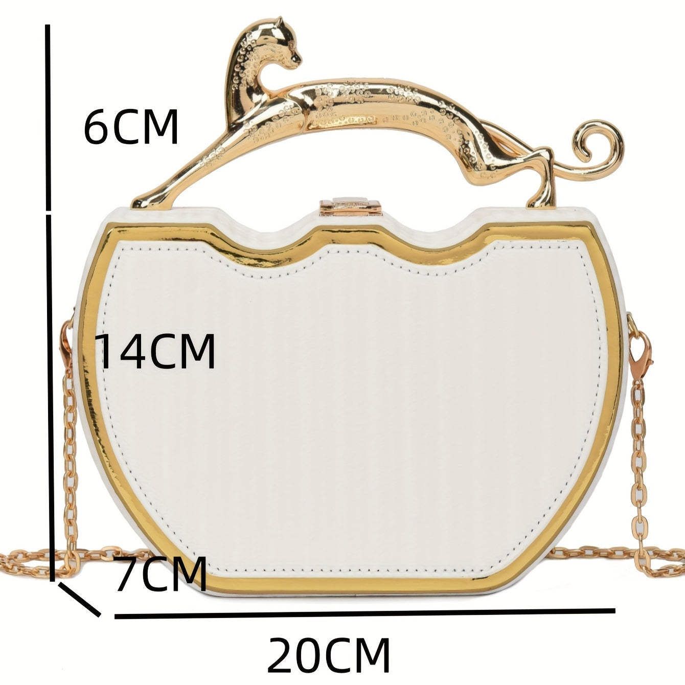 Chic White Clip-On Bag with Gold Chain Strap for Daily Use