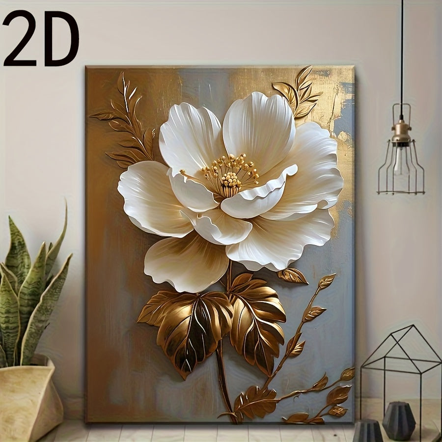 Elegant White Flower Oil Painting: Modern Abstract Wall Art