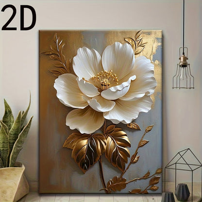 Elegant White Flower Oil Painting: Modern Abstract Wall Art