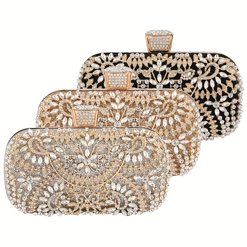 Hollow Rhinestone Flower Evening Bag: Luxury Wedding Party Clutch