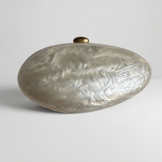 Luxury Wedding Egg Shape Clutch Bag in Pearl White