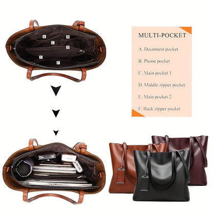 Retro PU Crossbody Handbag with Laptop Compartment for Work