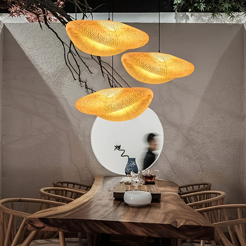 Hand-Woven Bamboo Pendant Light for Modern Farmhouse Style