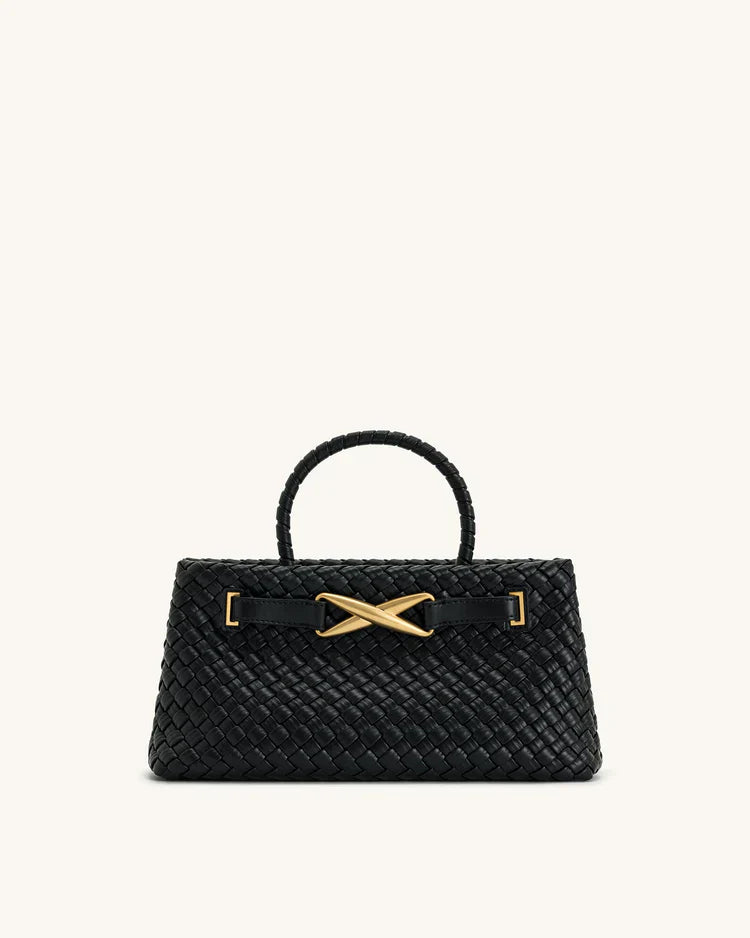Chic Amara Braided Tote with Elegant Gold Accents