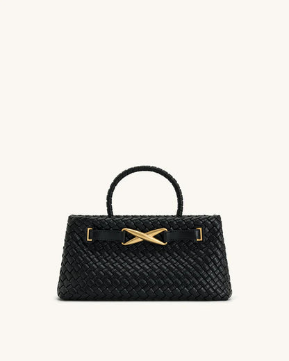 Chic Amara Braided Tote with Elegant Gold Accents