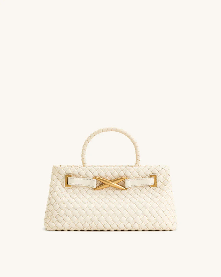 Chic Amara Braided Tote with Elegant Gold Accents