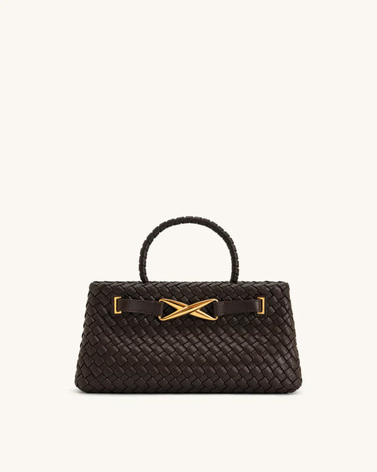 Chic Amara Braided Tote with Elegant Gold Accents