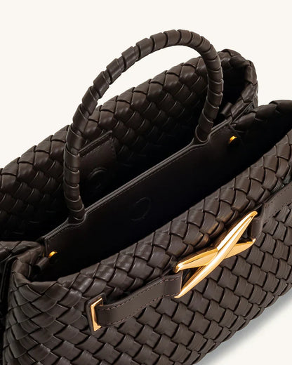 Chic Amara Braided Tote with Elegant Gold Accents