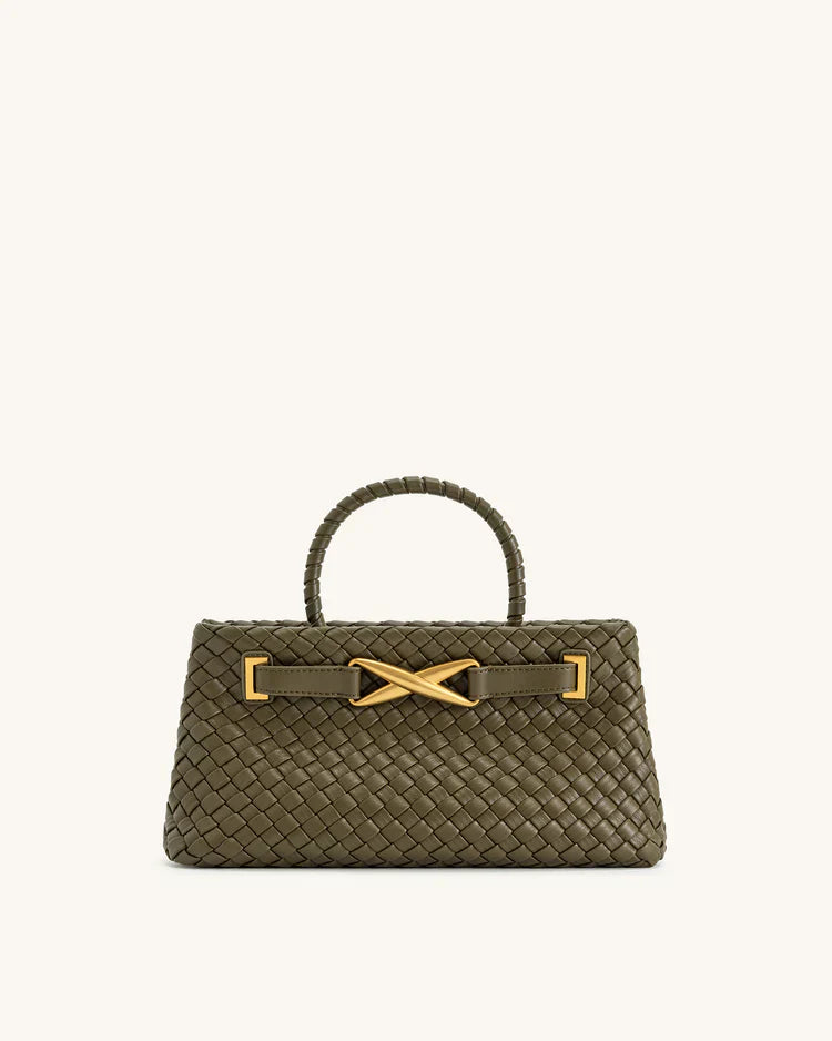 Chic Amara Braided Tote with Elegant Gold Accents