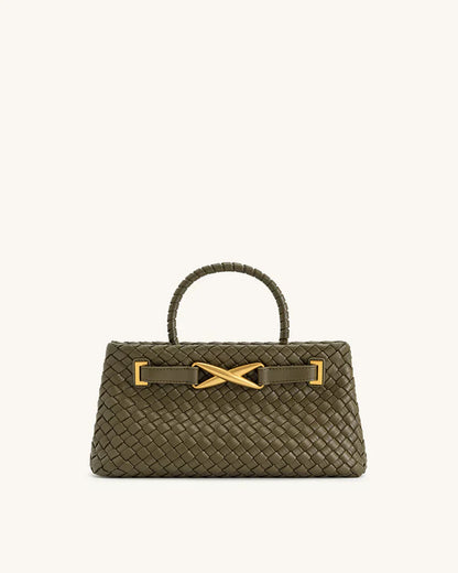 Chic Amara Braided Tote with Elegant Gold Accents