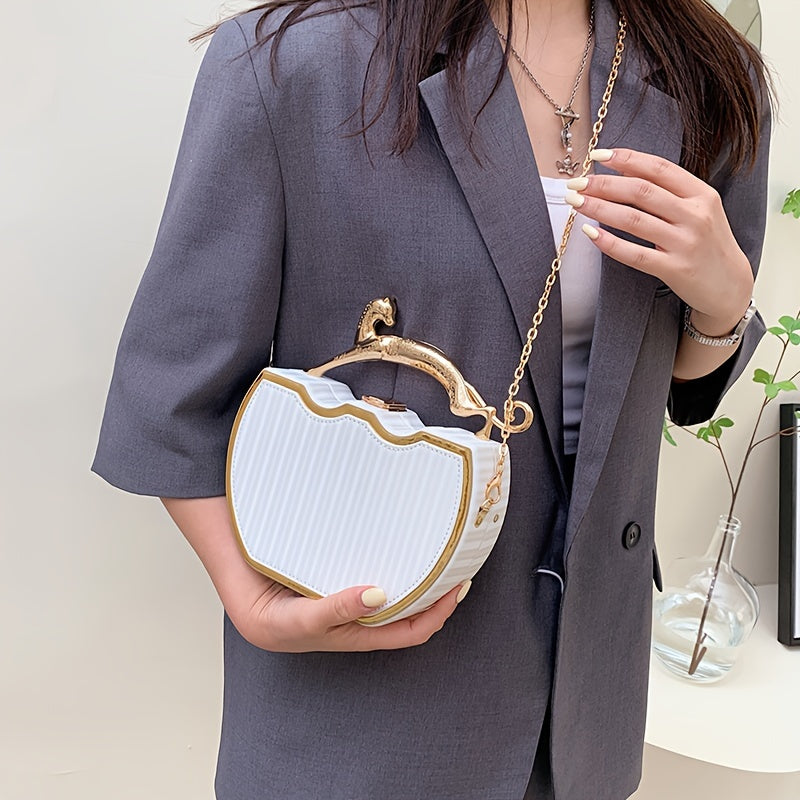 Chic White Clip-On Bag with Gold Chain Strap for Daily Use