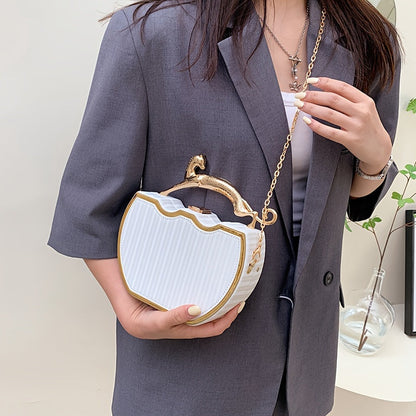 Chic White Clip-On Bag with Gold Chain Strap for Daily Use