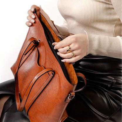 Retro Solid Color Tote: Luxury Commuter Handbag with Large Capacity