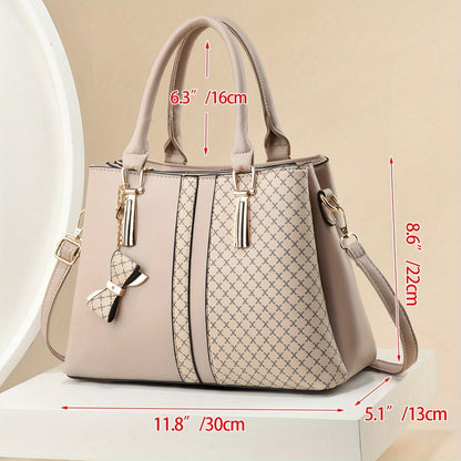 Fashionable plaid handbag with large capacity and zip closure