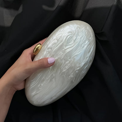 Luxury Wedding Egg Shape Clutch Bag in Pearl White