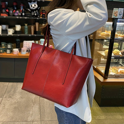 Elegant vintage red leather tote with large capacity design