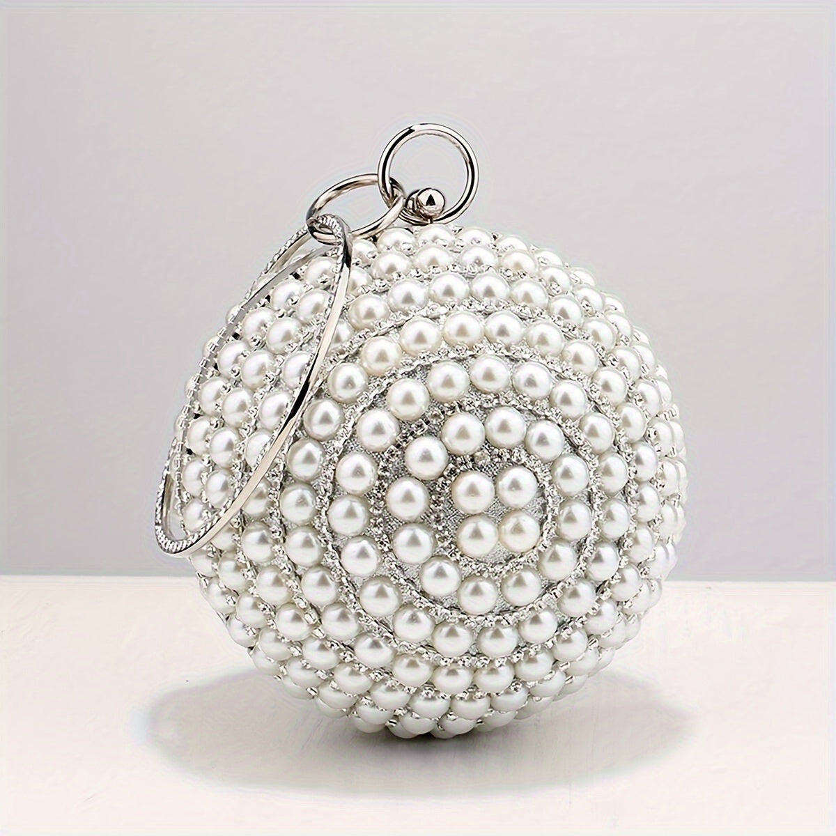 Elegant Faux Pearl Evening Bag with Rhinestone Accents