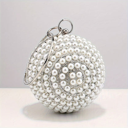 Elegant Faux Pearl Evening Bag with Rhinestone Accents