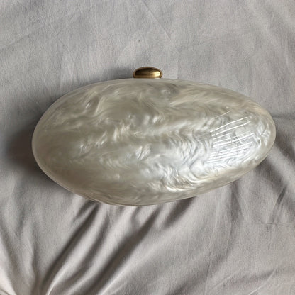 Luxury Wedding Egg Shape Clutch Bag in Pearl White