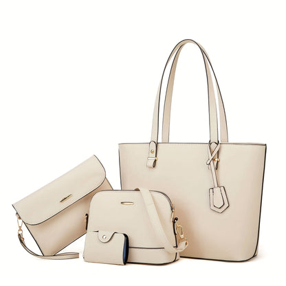 Chic 4-Piece Solid Color Tote Bag Set with Clutch