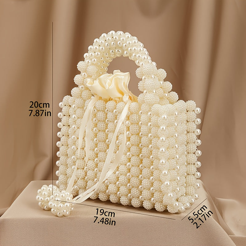 Chic Cream White Pearl Evening Clutch with Rose Handle