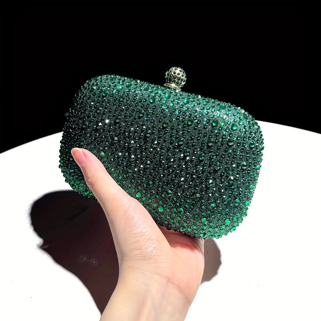 Emerald Green Handbag: Elegant Small Rhinestone Evening Purse
