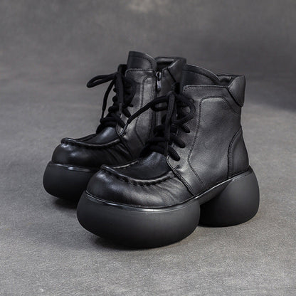 Women's Vintage Leather Chunky Platform Boots-RAIIFY