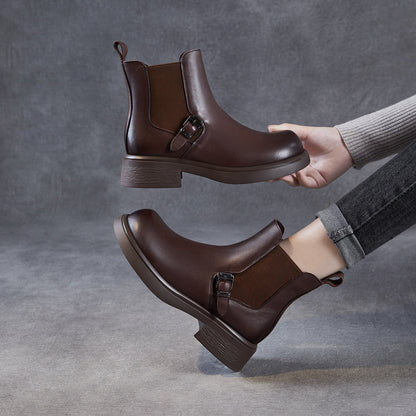 Women's Minimalist Plain Leather Slip-on Ankle Boots